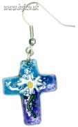 Daisy Design on a Painted Glass Cross Earrings Main Image