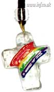 Hand Painted Acrylic Cross with a Rainbow Design Main Image