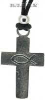 Flat Pewter Cross grape and Fish design Main Image