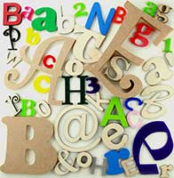 Small Wooden Letters for Crafts with Display Case, Symbols, and Numbers